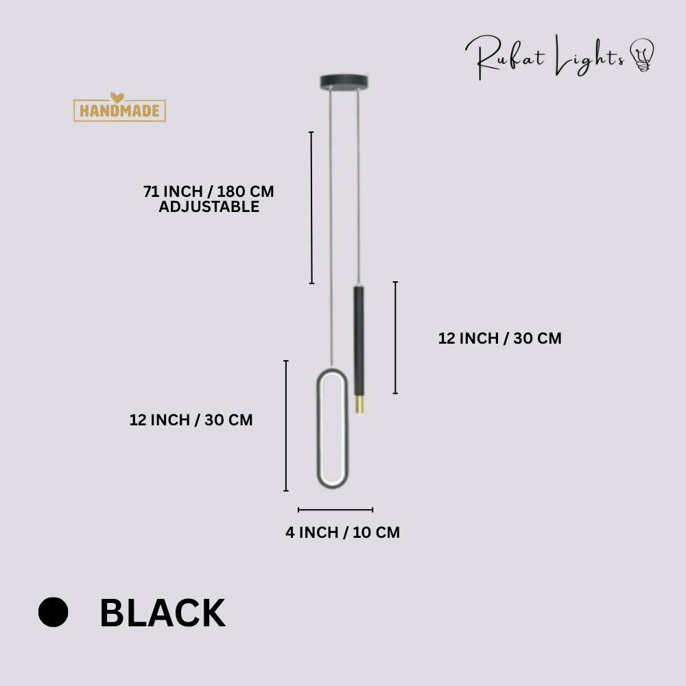 Modern Lustre Minimalist LED Pendant Lights Black dimensions: 4 in (10 cm) wide, 12 in (30 cm) high, 71 in (180 cm) adjustable hanging length
