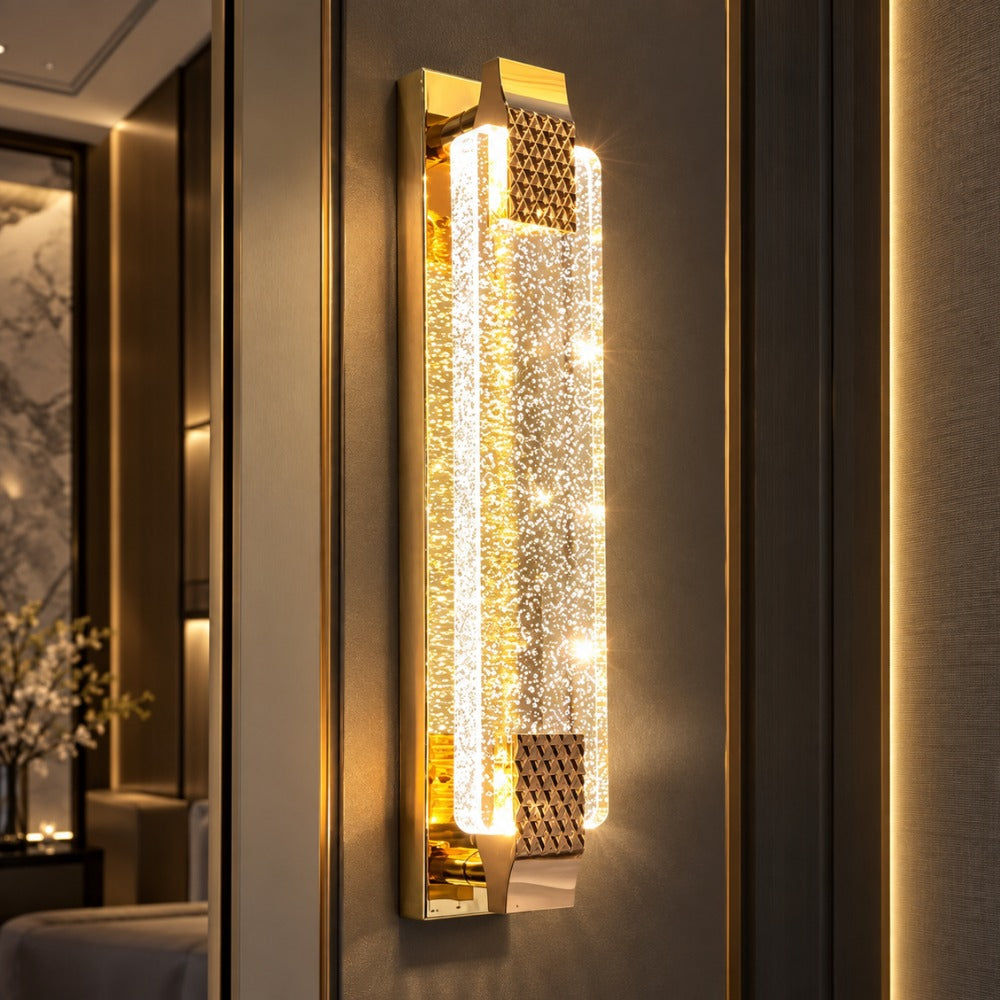 Modern Luxury Crystal Rectangular Bubble Wall Lamp Gold bubble crystal glowing