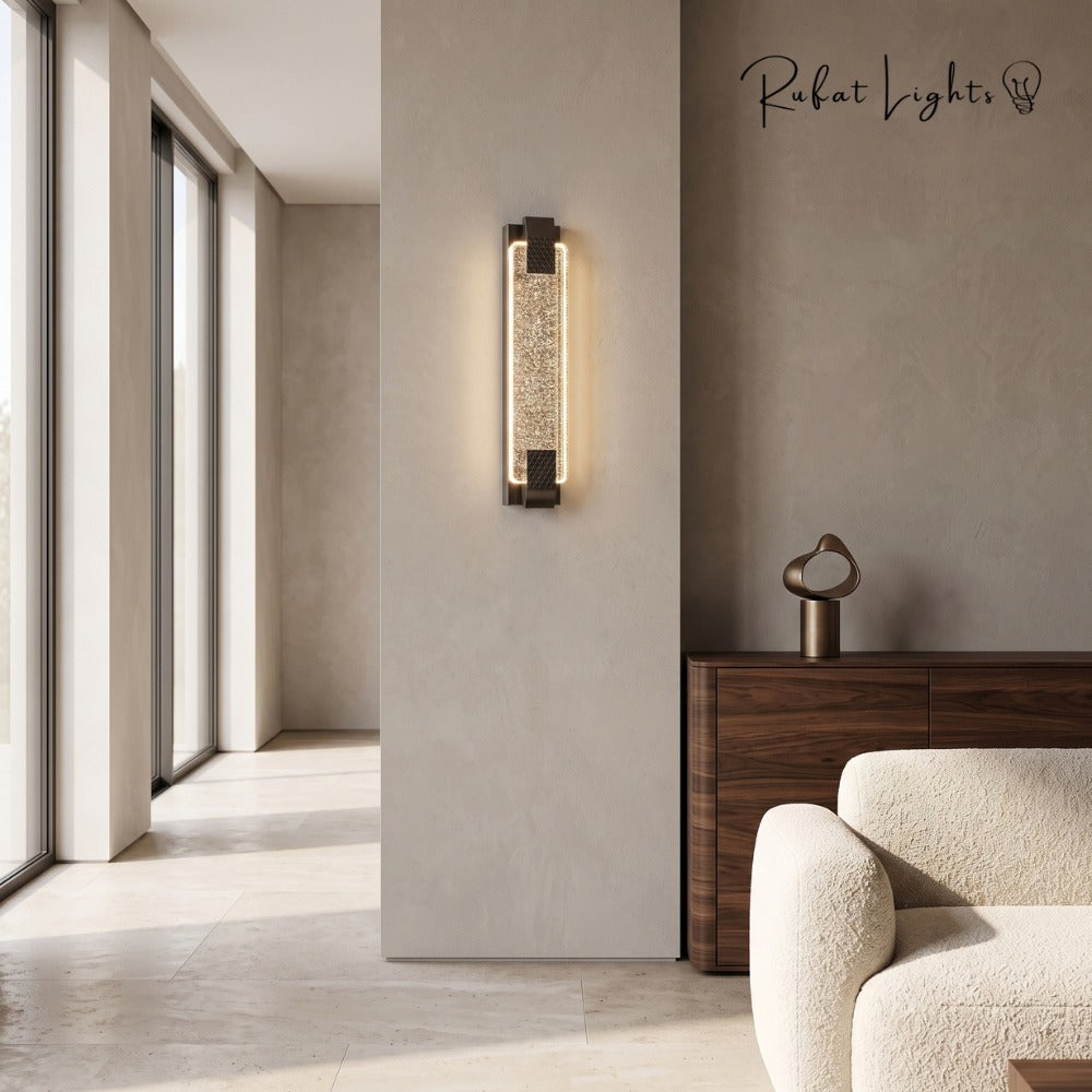 Modern Luxury Crystal Rectangular Bubble Wall Lamp in a living room