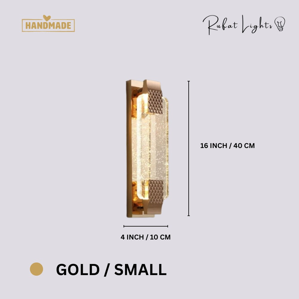 Modern Luxury Crystal Rectangular Bubble Wall Lamp Gold Small dimensions: 16 in (40 cm) high, 4 in (10 cm) wide