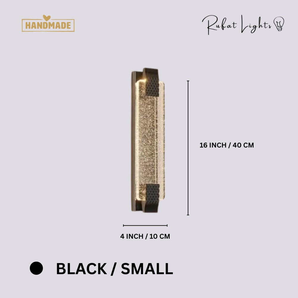 Modern Luxury Crystal Rectangular Bubble Wall Lamp Black Small dimensions: 16 in (40 cm) high, 4 in (10 cm) wide