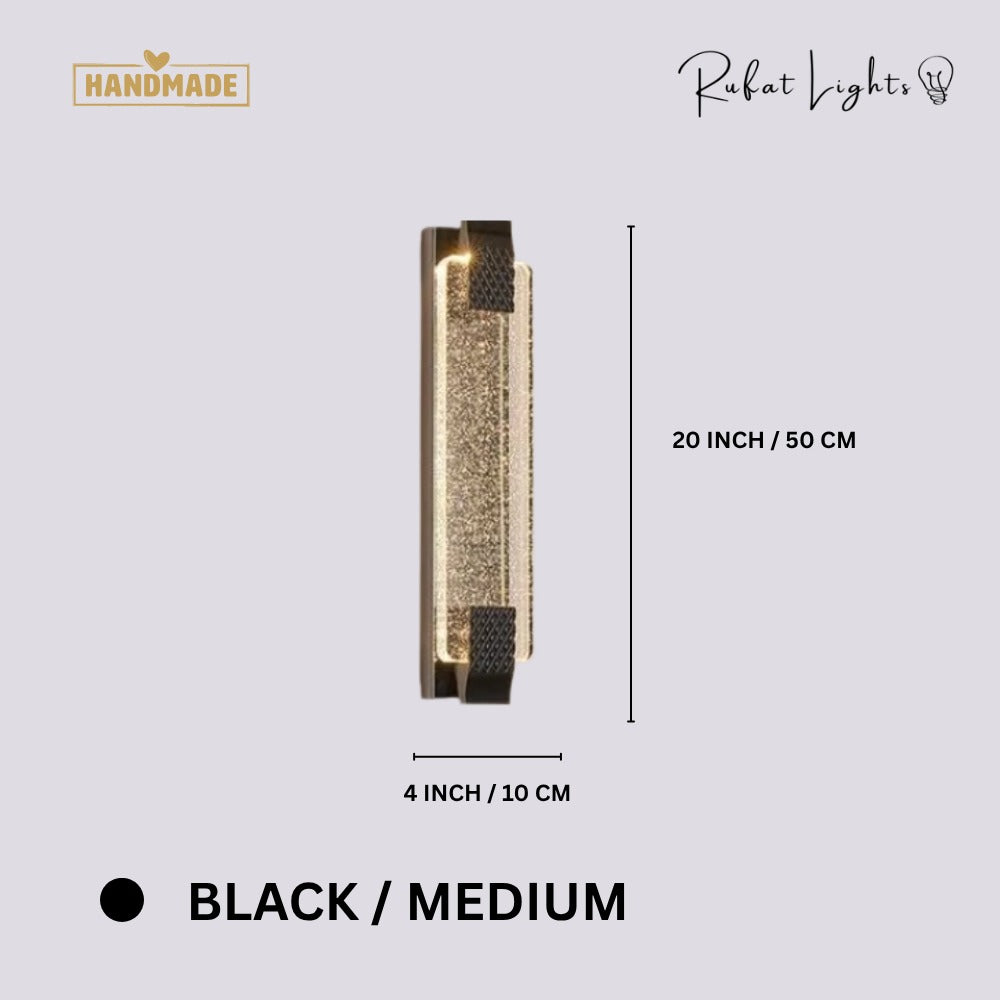 Modern Luxury Crystal Rectangular Bubble Wall Lamp Black Medium dimensions: 20 in (50 cm) high, 4 in (10 cm) wide