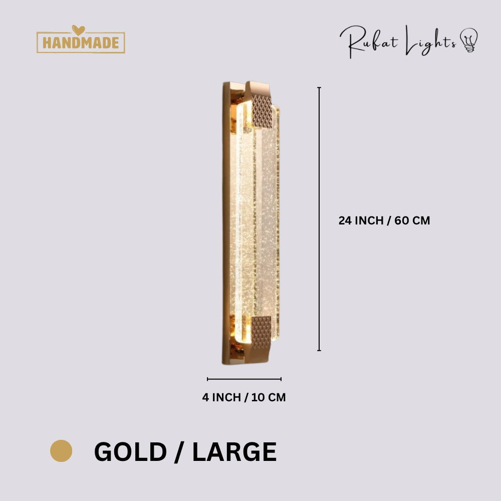 Modern Luxury Crystal Rectangular Bubble Wall Lamp Gold Large dimensions: 24 in (60 cm) high, 4 in (10 cm) wide