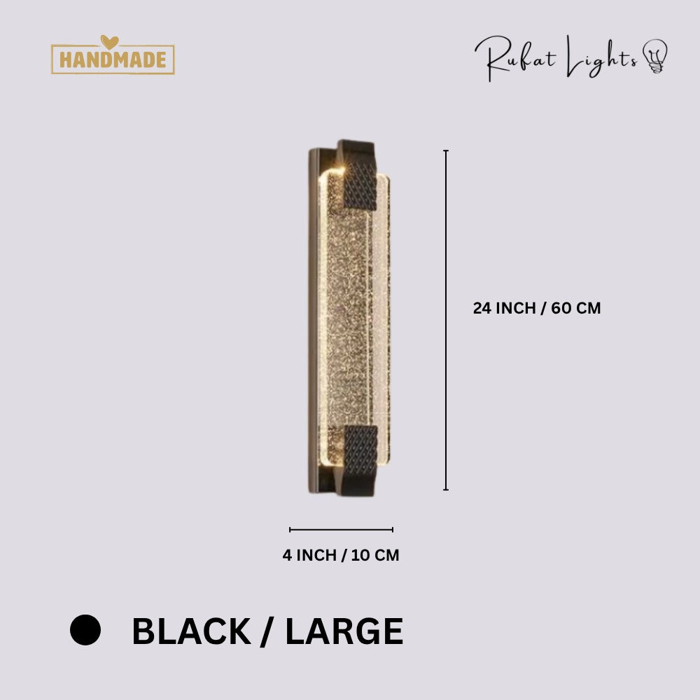 Modern Luxury Crystal Rectangular Bubble Wall Lamp Black Large dimensions: 24 in (60 cm) high, 4 in (10 cm) wide