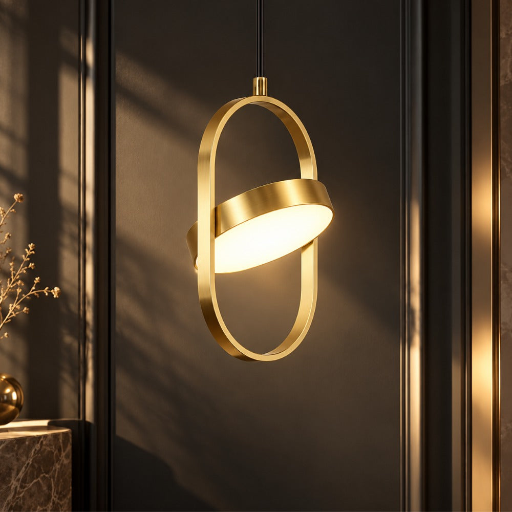 Modern Magic Eye Led Pendant Lights Gold vertical ring with glowing disc