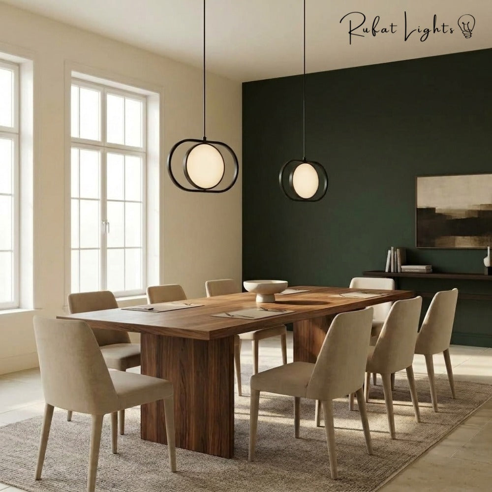 Modern Magic Eye Led Pendant Lights over a dining table