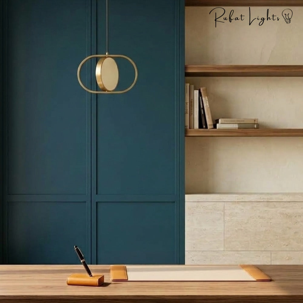 Modern Magic Eye Led Pendant Lights Gold above a desk