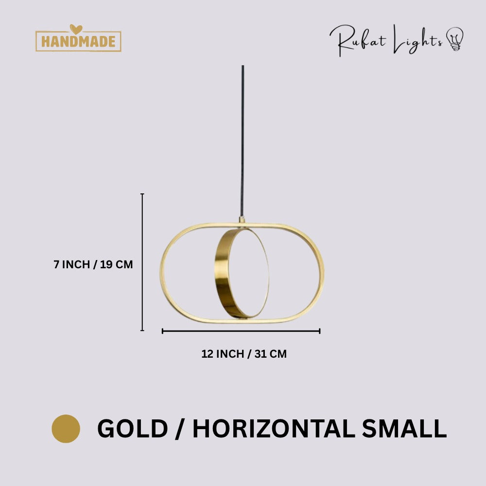 Modern Magic Eye Led Pendant Lights Gold Horizontal Small dimensions: 12 in (31 cm) wide, 7 in (19 cm) high