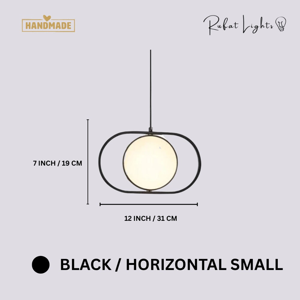 Modern Magic Eye Led Pendant Lights Black Horizontal Small dimensions: 12 in (31 cm) wide, 7 in (19 cm) high