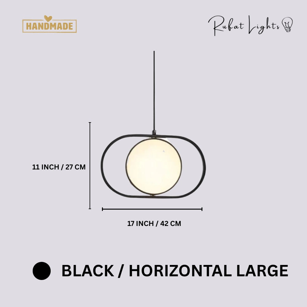Modern Magic Eye Led Pendant Lights Black Horizontal Large dimensions: 17 in (42 cm) wide, 11 in (27 cm) high