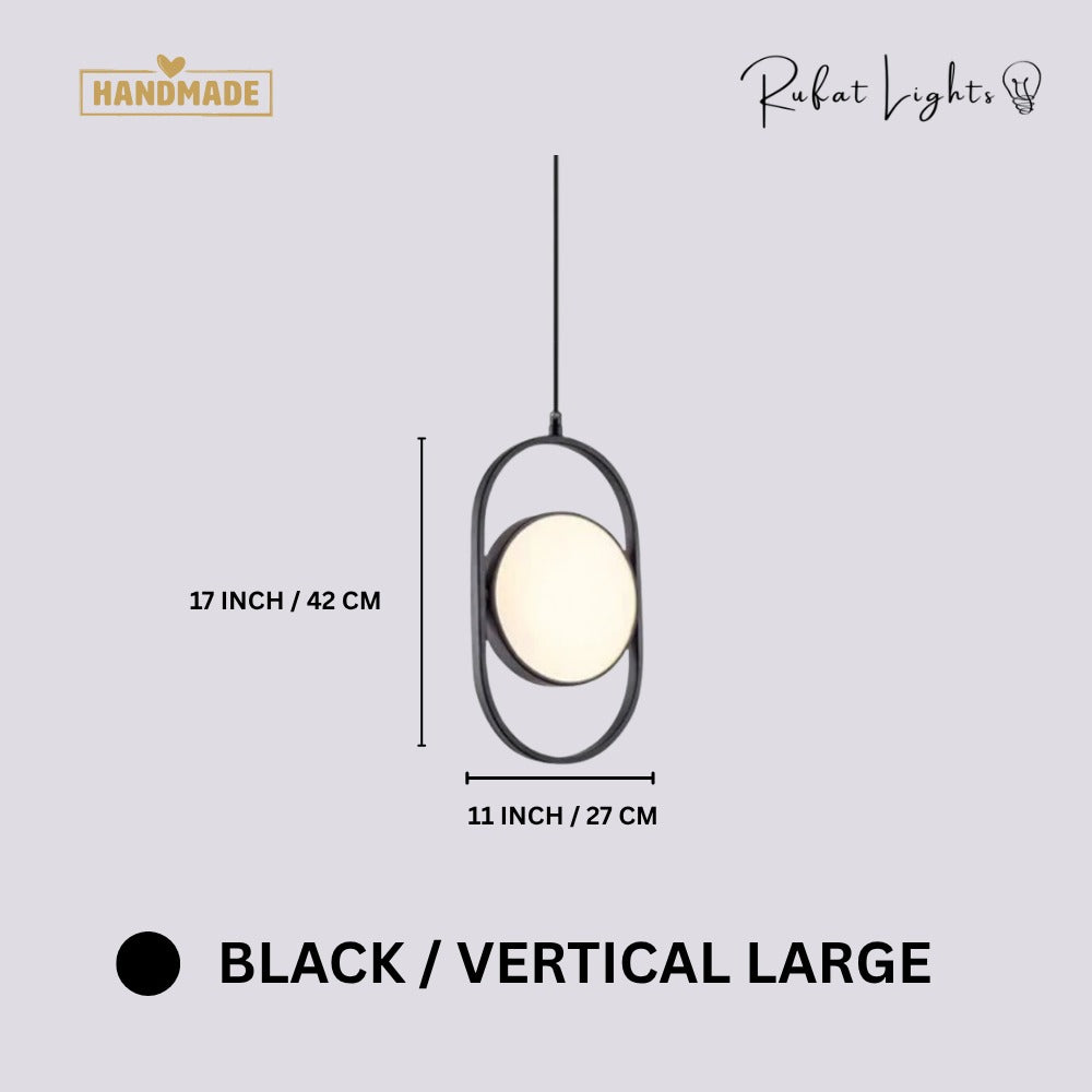 Modern Magic Eye Led Pendant Lights Black Vertical Large dimensions: 11 in (27 cm) wide, 17 in (42 cm) high