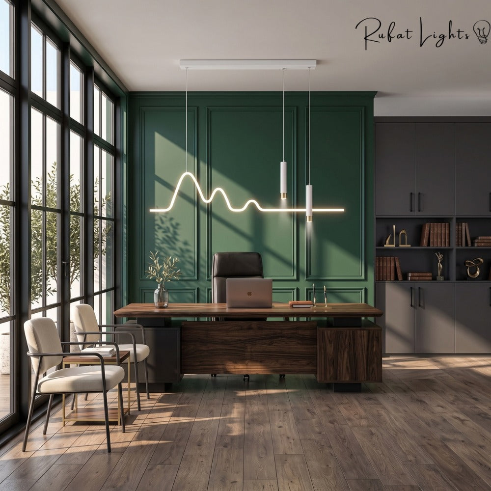 Modern Minimalist Curve Shaped Bar Pendant Lights in a home office
