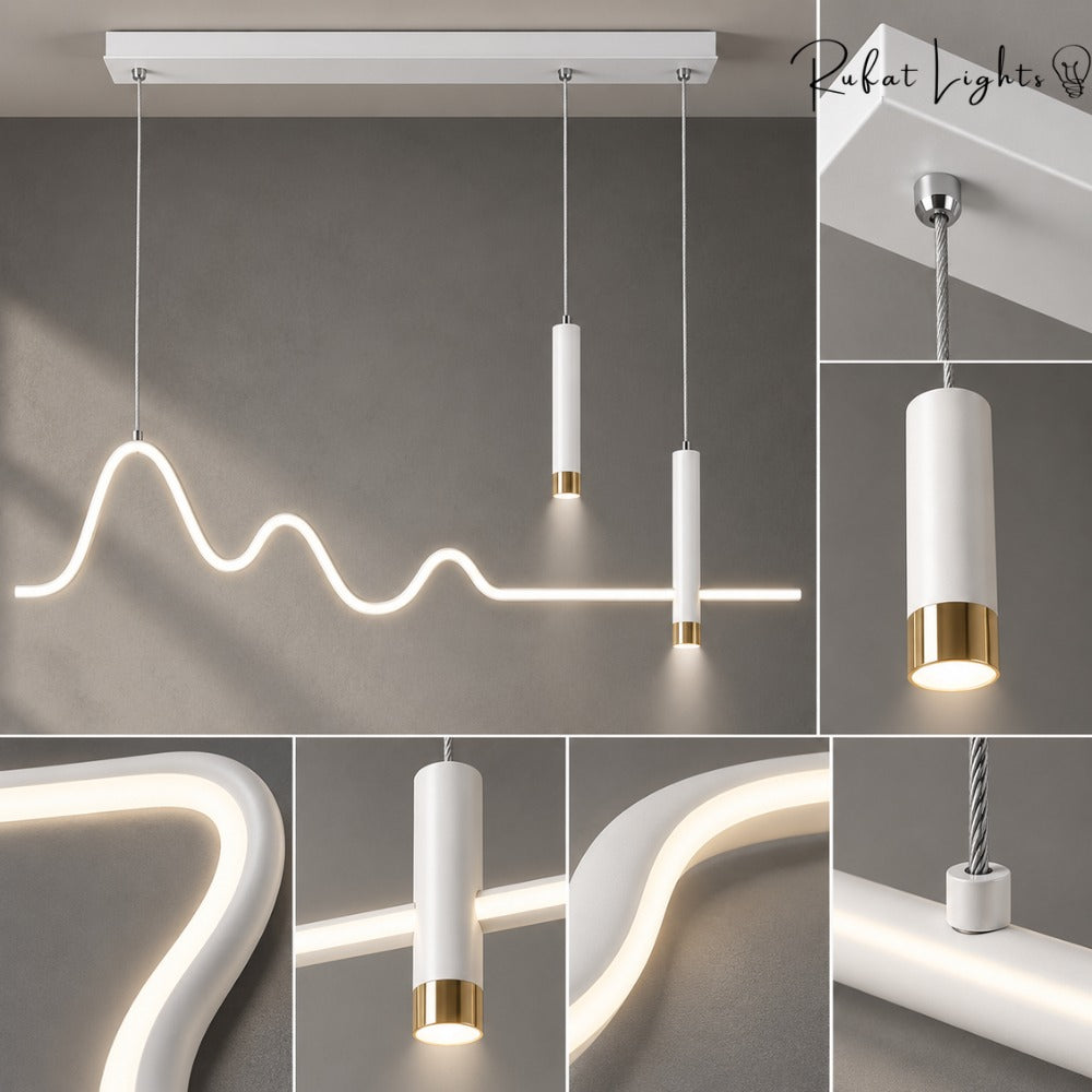 Modern Minimalist Curve Shaped Bar Pendant Lights White details close-up