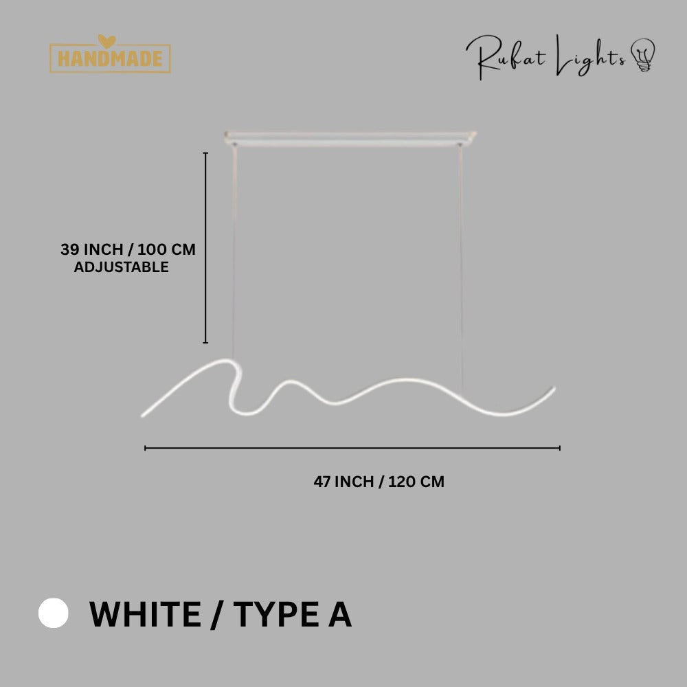 Modern Minimalist Curve Shaped Bar Pendant Lights White Type A dimensions: 47 in (120 cm) wide, 39 in (100 cm) adjustable hanging length