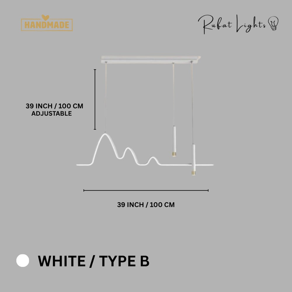 Modern Minimalist Curve Shaped Bar Pendant Lights White Type B dimensions: 39 in (100 cm) wide, 39 in (100 cm) adjustable hanging length