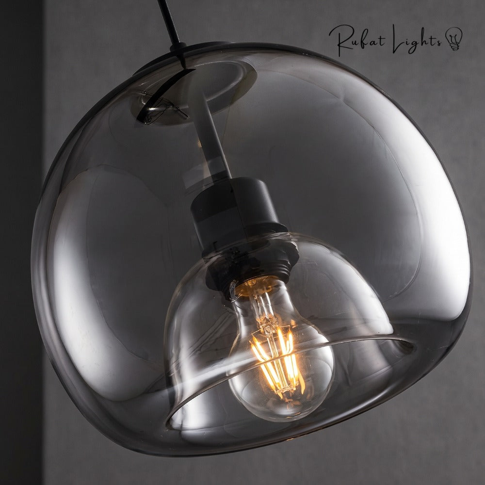 Modern Minimalist Glass Ceiling Light close-up of grey smoked glass shade