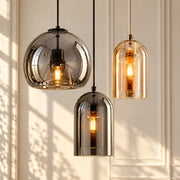 Modern Nordic Minimalist Dome Glass Ceiling Light Grey and Amber globe and cylinder pendants