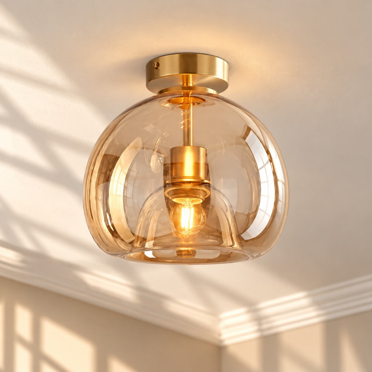 Modern Nordic Minimalist Dome Glass Ceiling Light Gold globe ceiling light in sunlight