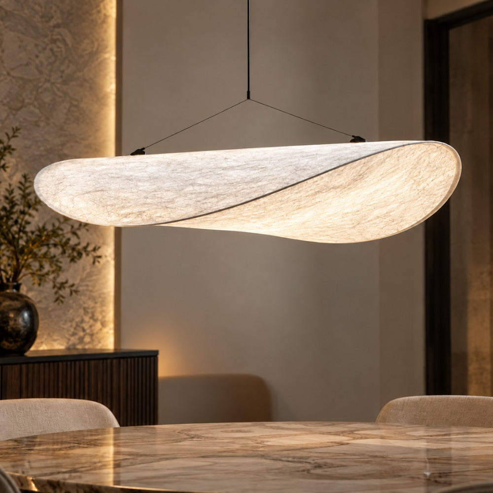 Modern Silk Fabric Vertigo Tense Pendant Light wave pendant over a dining table