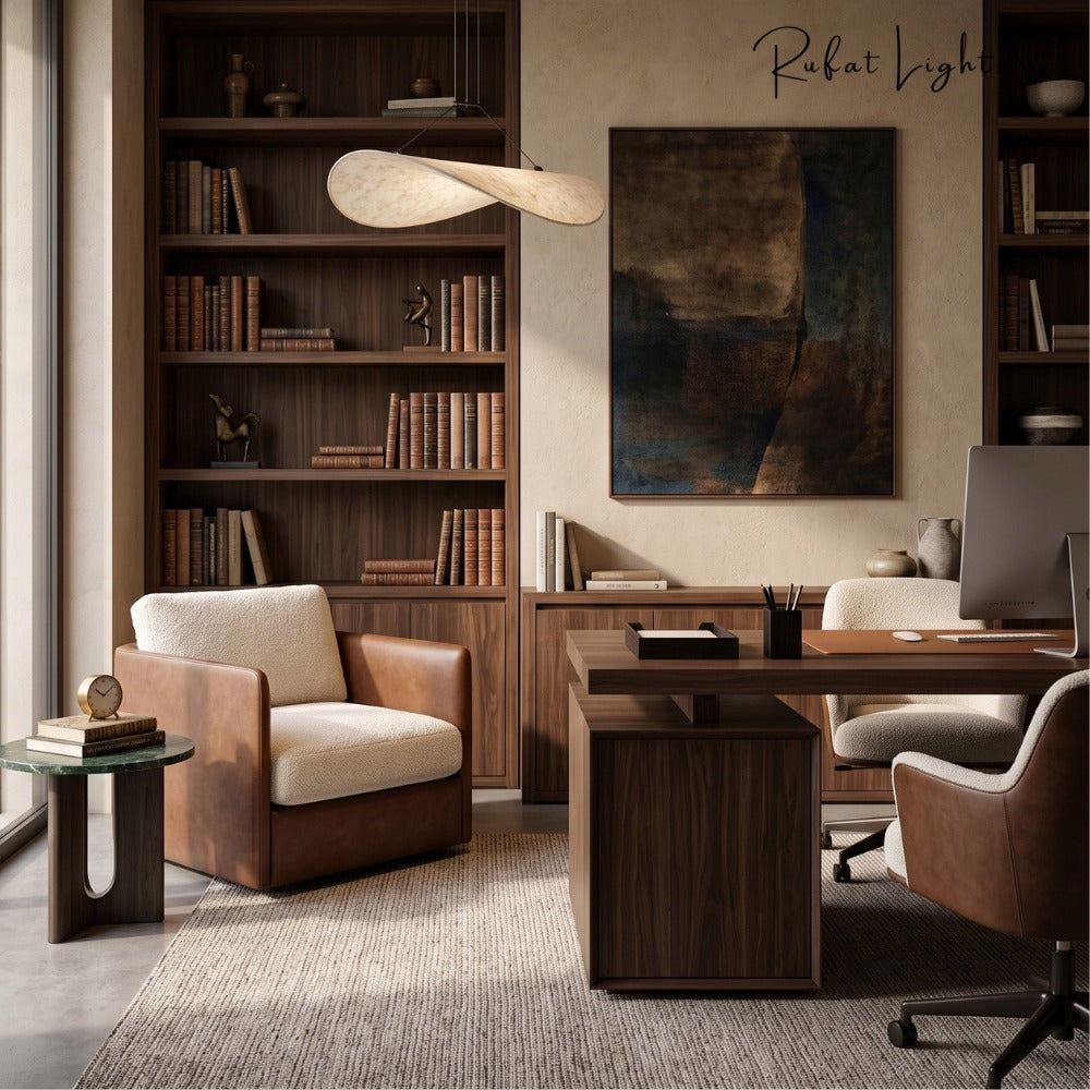 Modern Silk Fabric Vertigo Tense Pendant Light in a home office