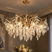 Nordic Art Branch Golden Crystal Chandelier Gold with crystal leaf branches
