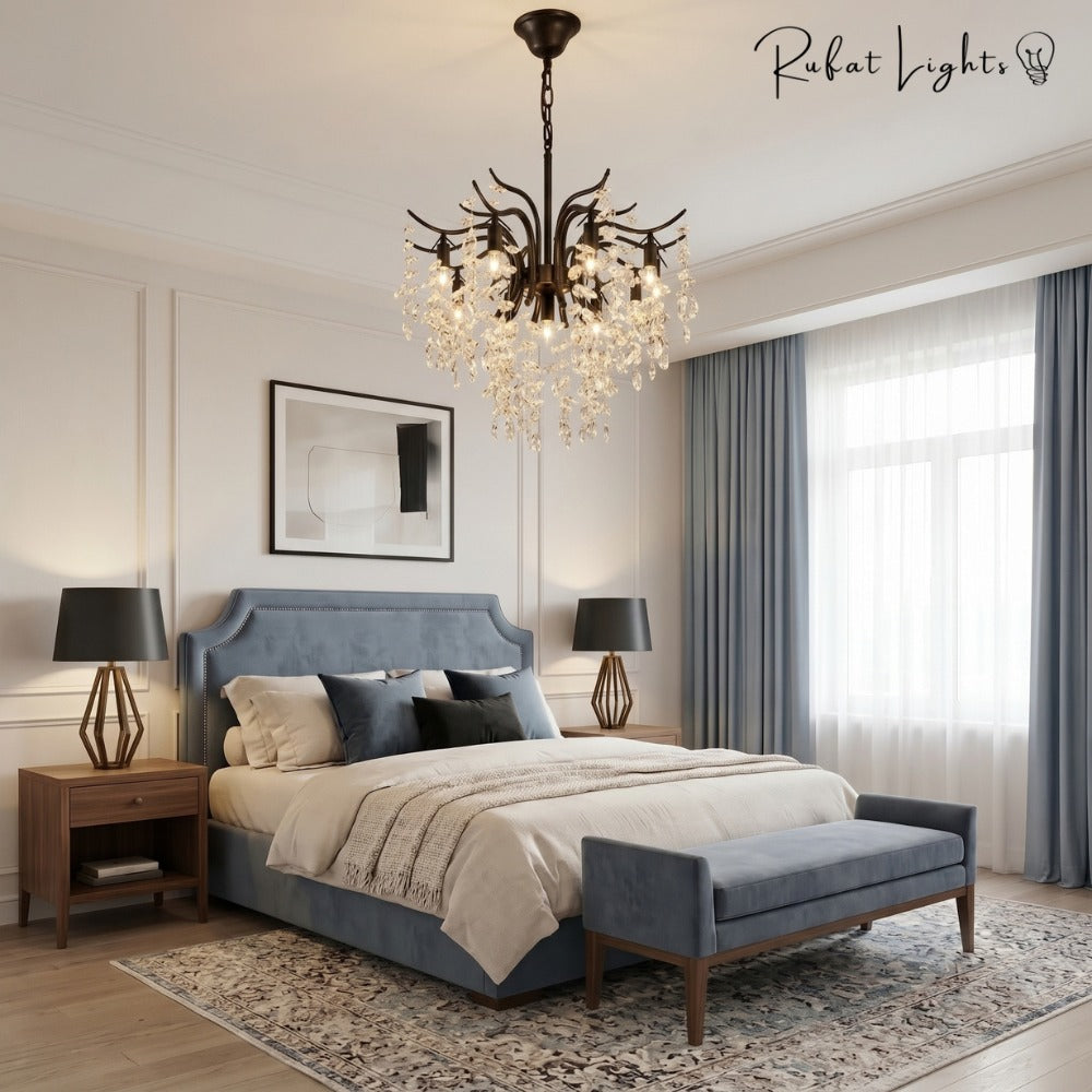 Nordic Art Branch Golden Crystal Chandelier Gold above a bed
