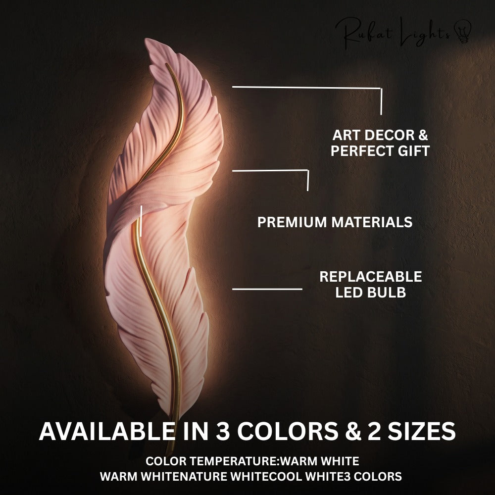 Nordic Decorative Luxury Feather Wall Lamp features: art decor and perfect gift, premium materials, replaceable LED bulb, available in 3 colors and 2 sizes