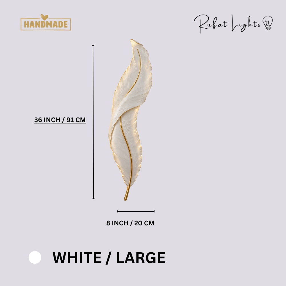 Nordic Decorative Luxury Feather Wall Lamp White Large dimensions: 8 in (20 cm) wide, 36 in (91 cm) high