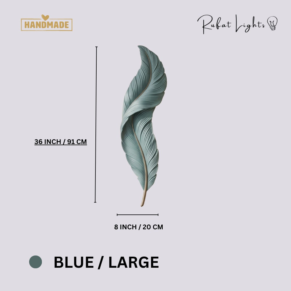 Nordic Decorative Luxury Feather Wall Lamp Blue Large dimensions: 8 in (20 cm) wide, 36 in (91 cm) high