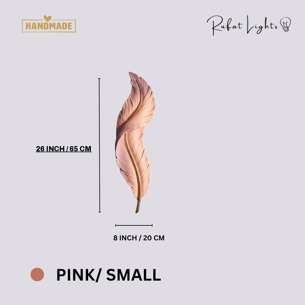 Nordic Decorative Luxury Feather Wall Lamp Pink Small dimensions: 8 in (20 cm) wide, 26 in (65 cm) high