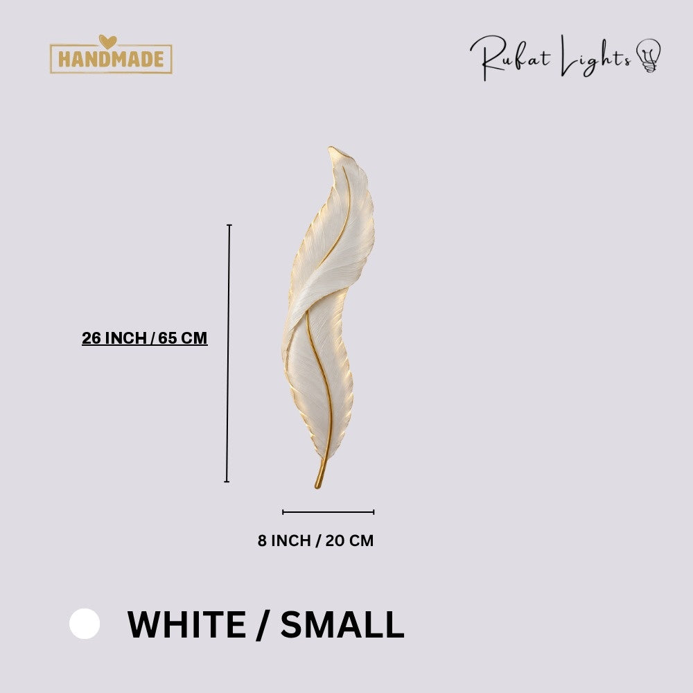 Nordic Decorative Luxury Feather Wall Lamp White Small dimensions: 8 in (20 cm) wide, 26 in (65 cm) high