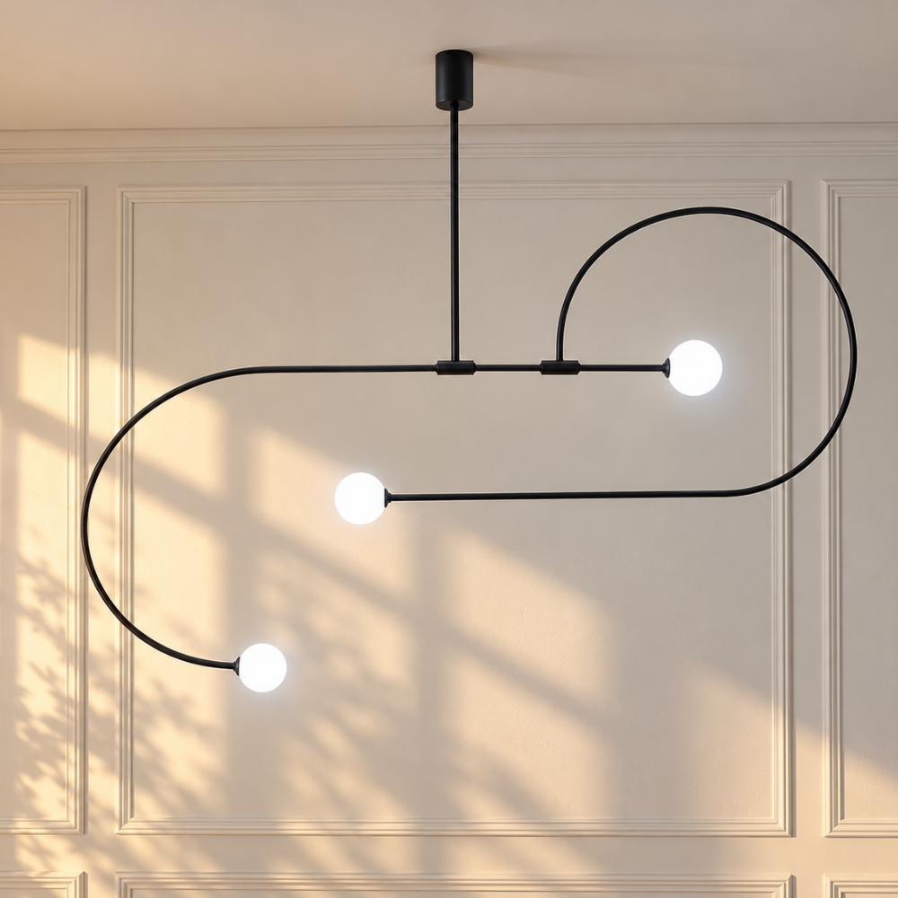 Nordic Geometric Luminaire Design Line black version in a bright room