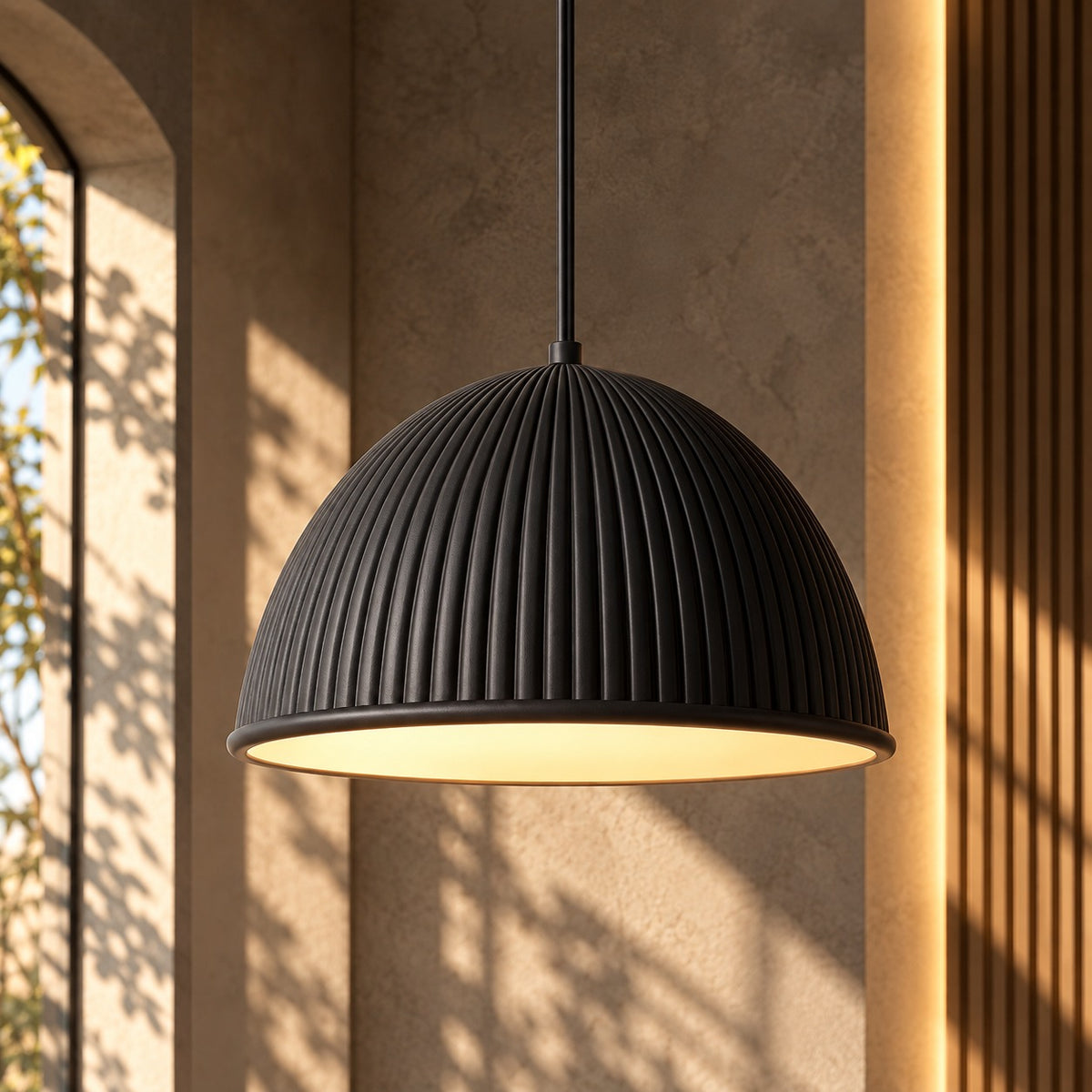 Nordic Macaron Resin Pendant Lights Black ribbed dome shade
