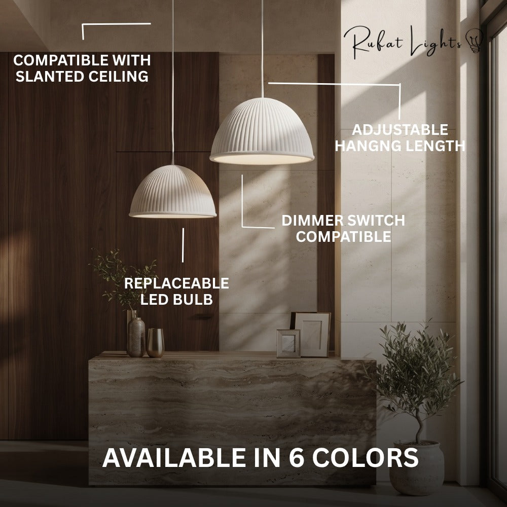 Nordic Macaron Resin Pendant Lights features: compatible with slanted ceiling, adjustable hanging length, dimmer switch compatible, replaceable LED bulb, available in 6 colors