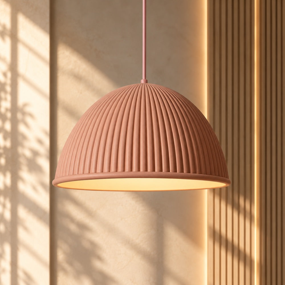 Nordic Macaron Resin Pendant Lights Pink ribbed dome shade