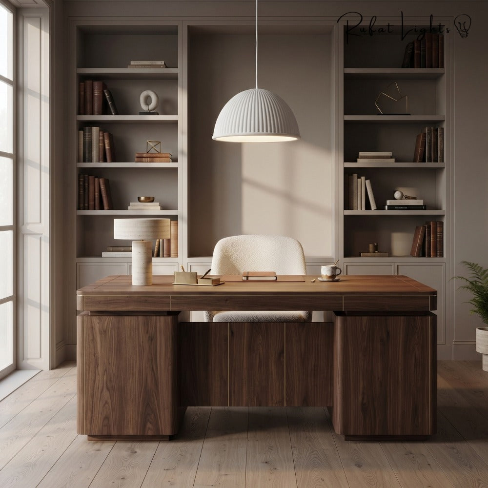 Nordic Macaron Resin Pendant Lights White over a home office desk