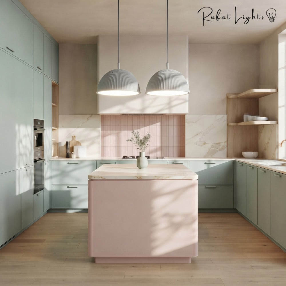 Nordic Macaron Resin Pendant Lights pair over a kitchen island