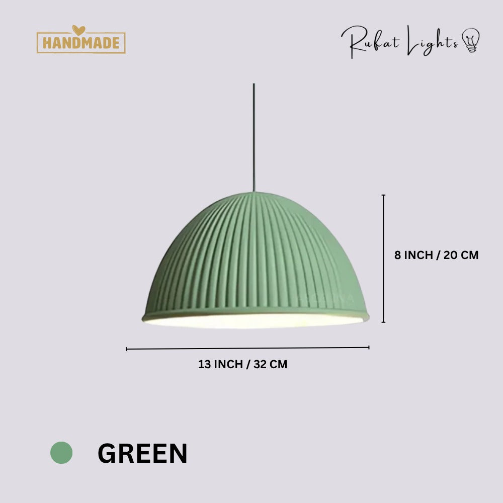 Nordic Macaron Resin Pendant Lights Green dimensions: 13 in (32 cm) wide, 8 in (20 cm) high