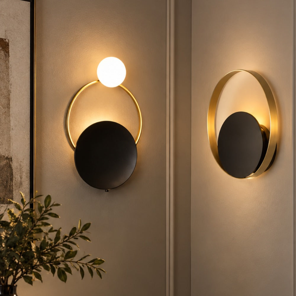Nordic Modern Ring Golden Wall Sconce Type-B and Type-A side by side on a wall