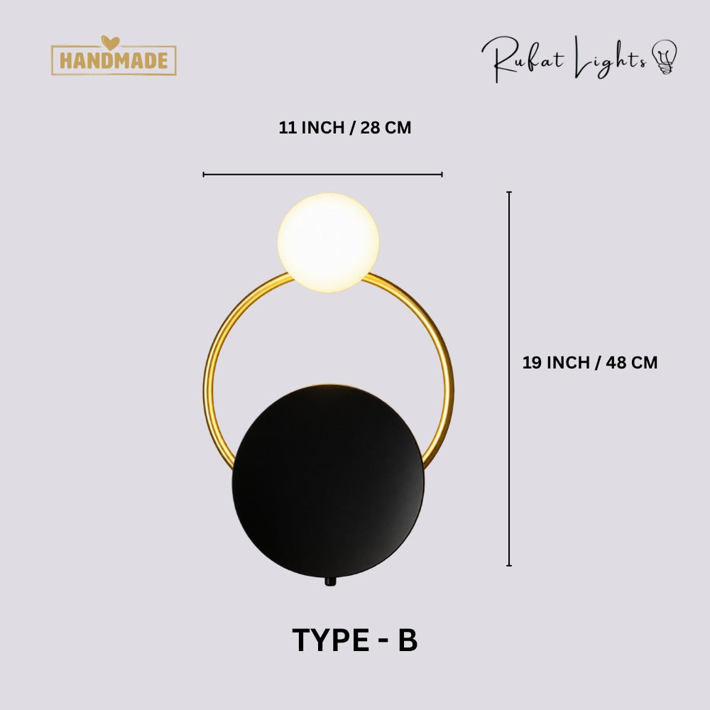 Nordic Modern Ring Golden Wall Sconce Type-B dimensions: 11 in (28 cm) wide, 19 in (48 cm) high