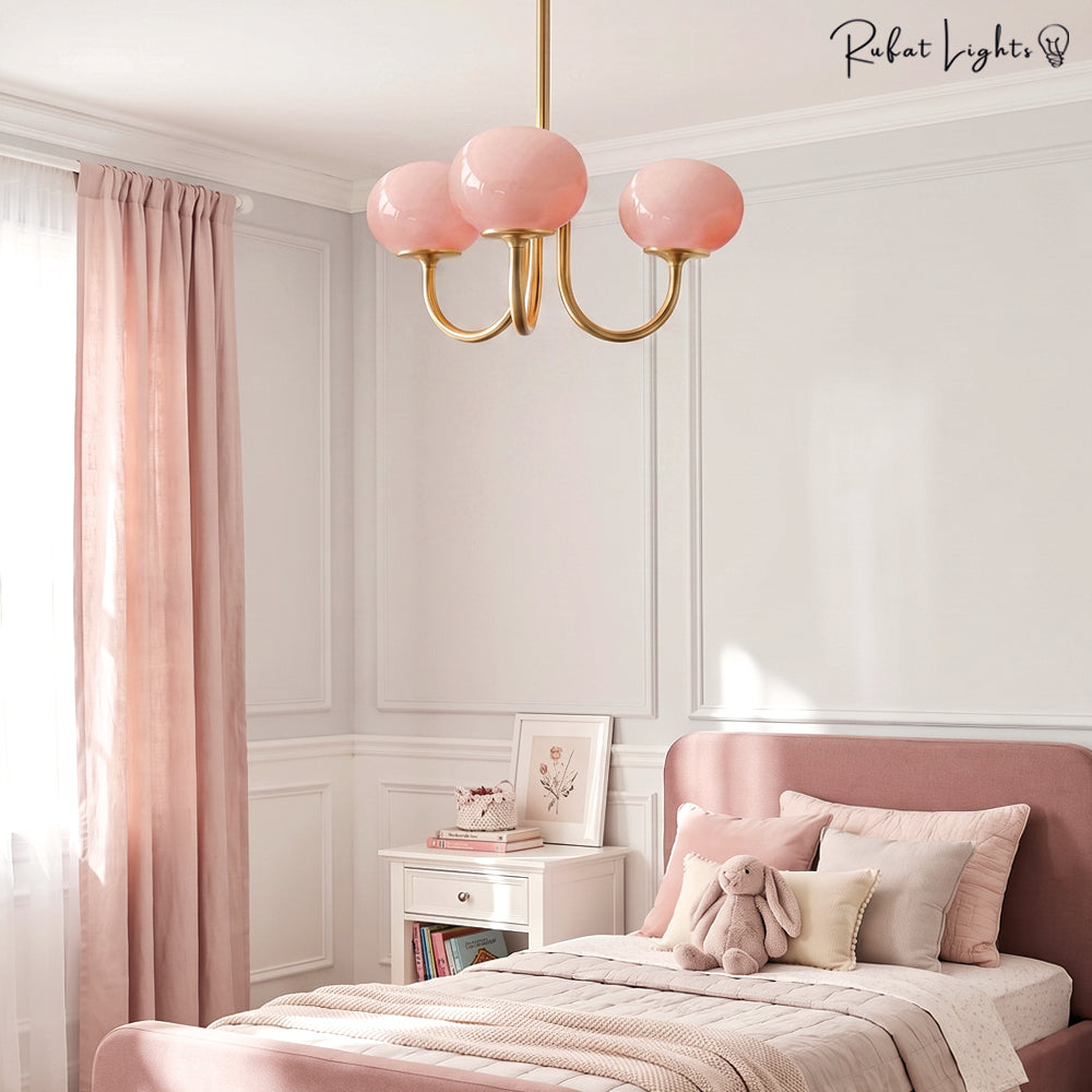 Nordic Simple Glass Ball Chandeliers Lights pink version in a bedroom