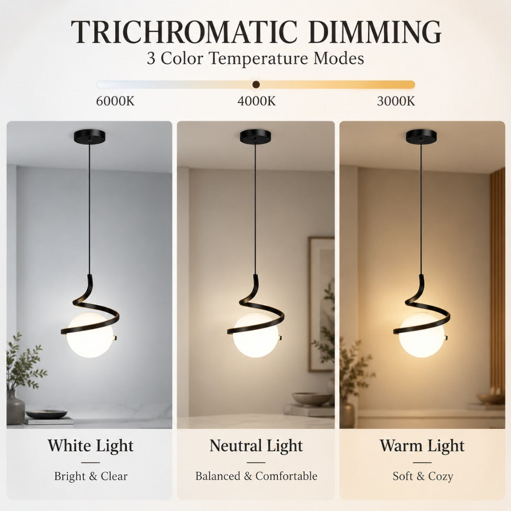Nordic LED Spiral Holding Globe Pendant Lights trichromatic dimming: white, neutral and warm light
