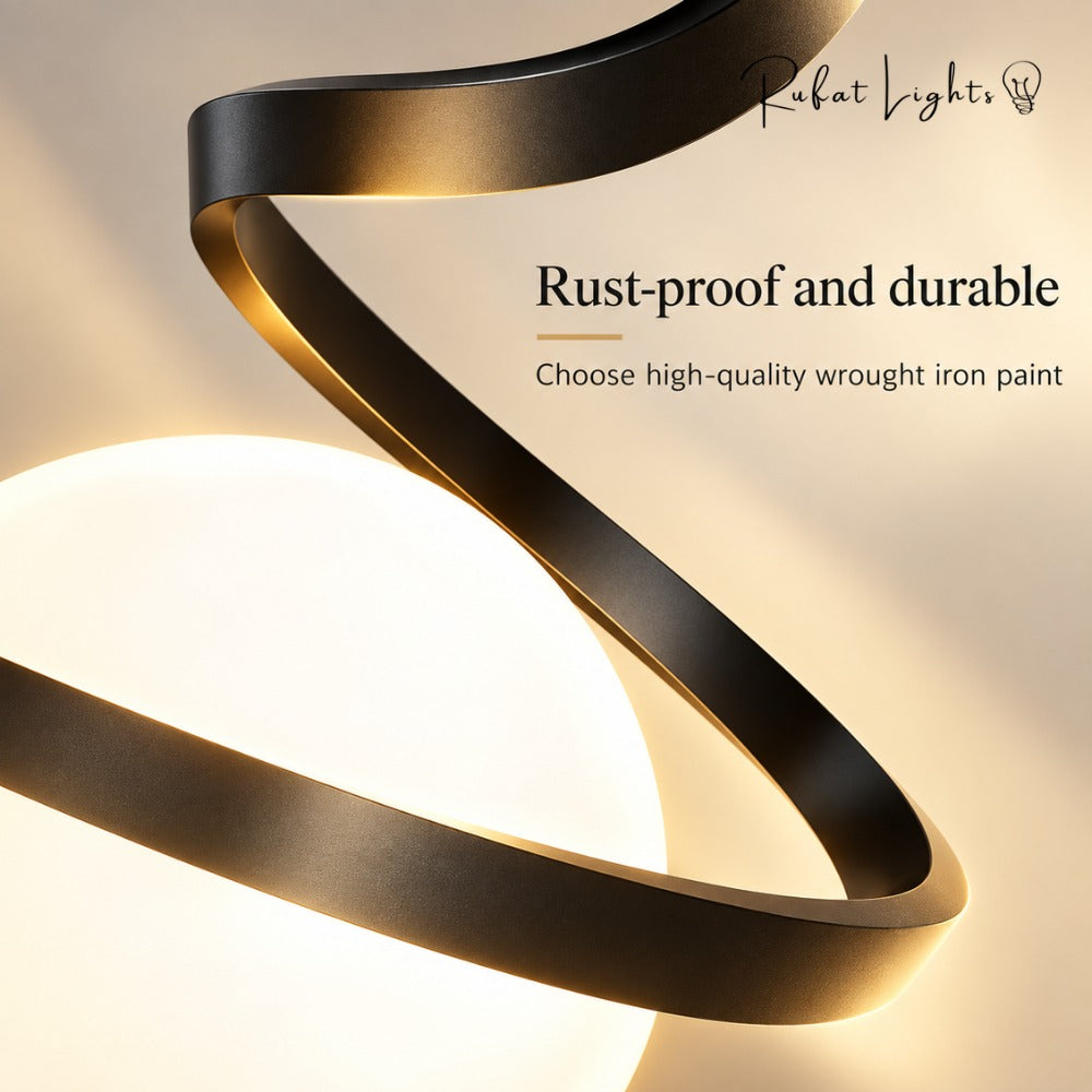 Nordic LED Spiral Holding Globe Pendant Lights rust-proof wrought iron spiral close-up