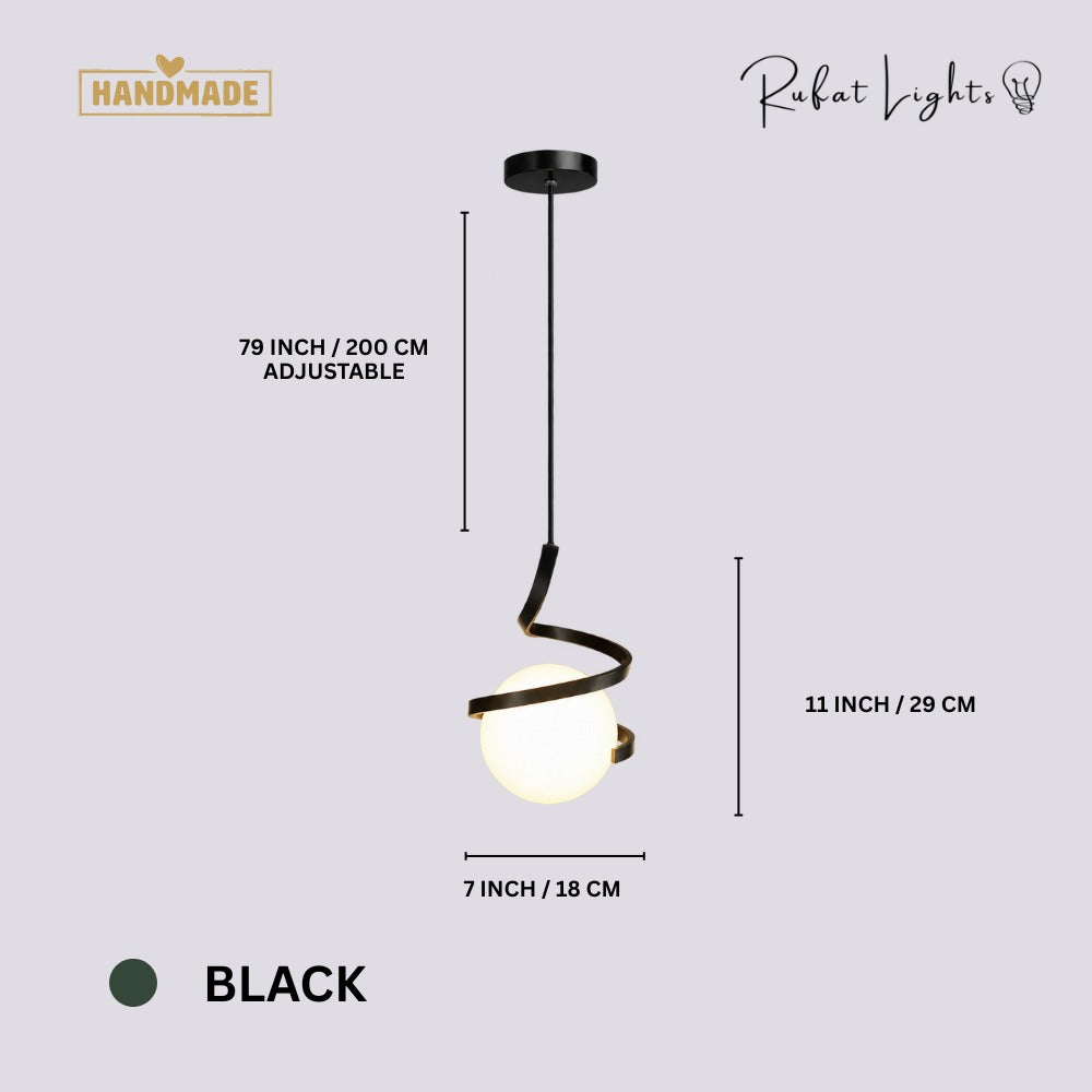 Nordic LED Spiral Holding Globe Pendant Lights Black dimensions: 7 in (18 cm) wide, 11 in (29 cm) high, 79 in (200 cm) adjustable hanging length
