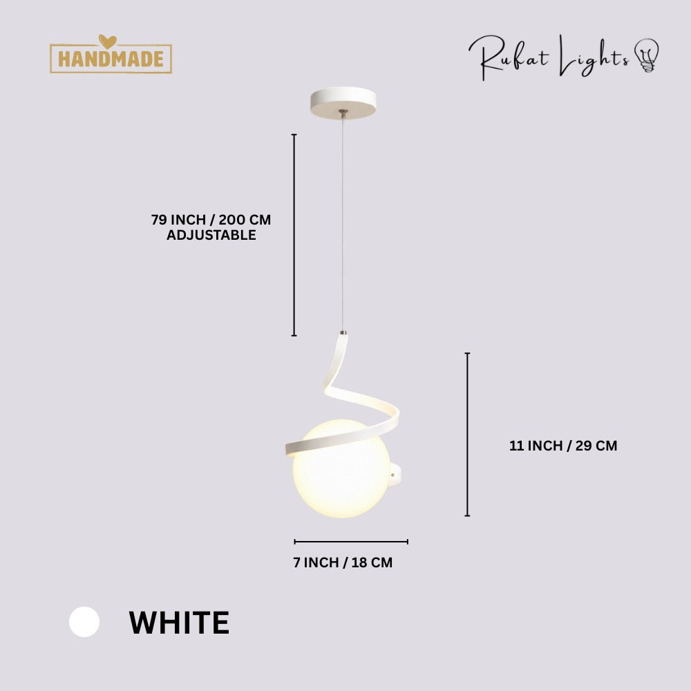 Nordic LED Spiral Holding Globe Pendant Lights White dimensions: 7 in (18 cm) wide, 11 in (29 cm) high, 79 in (200 cm) adjustable hanging length
