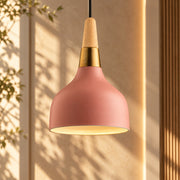 Nordic Wood Macaron Pendant Light Pink shade with wood neck