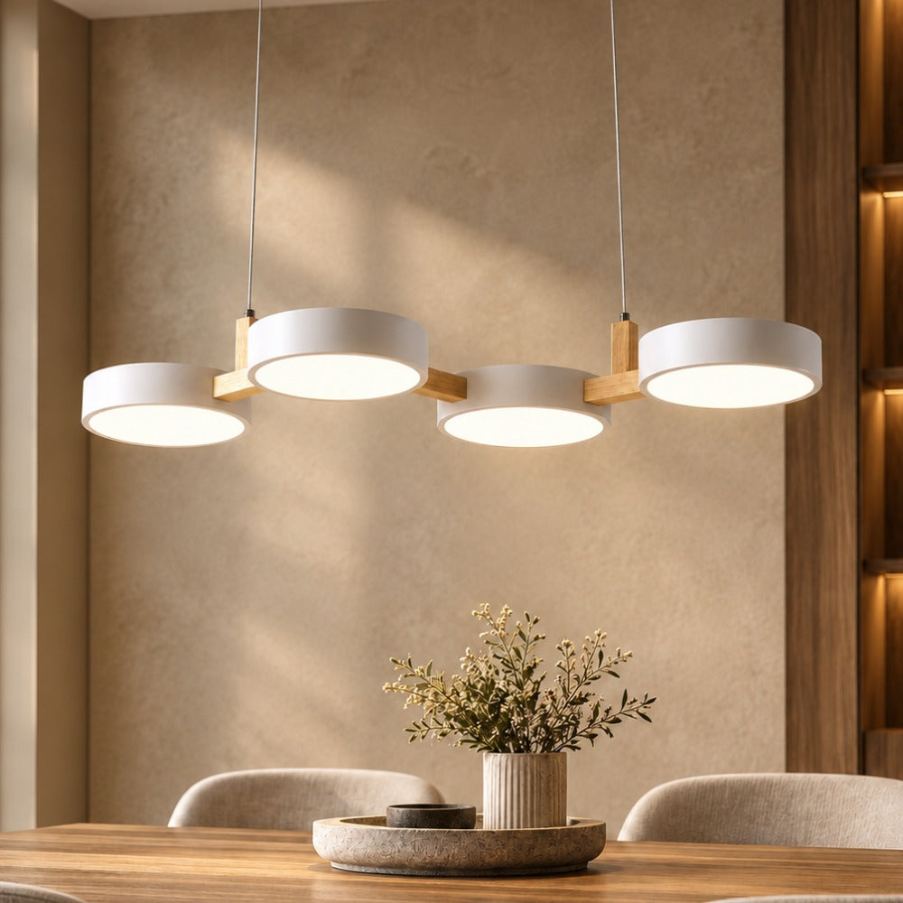 Nordic Modern Wood Fixture Pendant Lights white 4 heads above a dining table