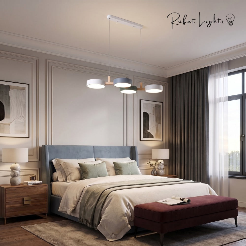 Nordic Modern Wood Fixture Pendant Lights white 4 heads in a bedroom