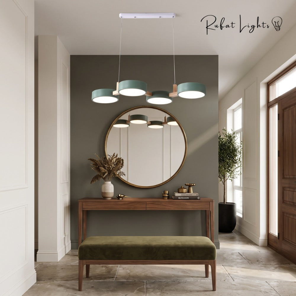 Nordic Modern Wood Fixture Pendant Lights grey 3 heads in an entryway