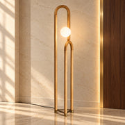 Nordic Wooden Floor Lamp light wood beside a marble wall
